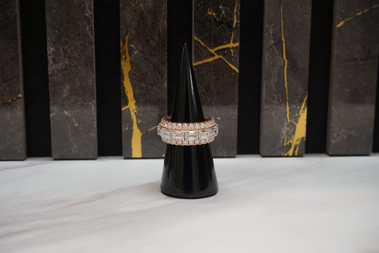 Emerald-Cut & Pavé Diamond Band Ring