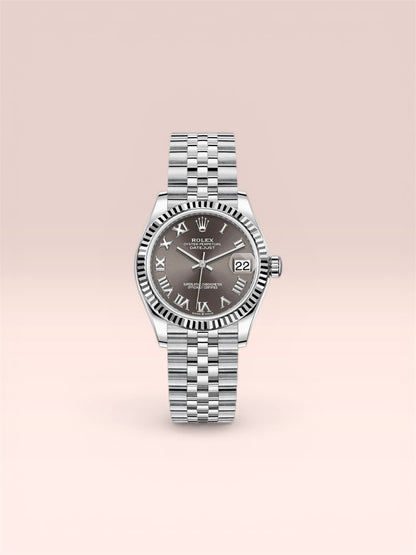 Rolex Lady-Datejust 31mm Grey Roman Dial Fluted Bezel Jubilee – 2025 – Full Set