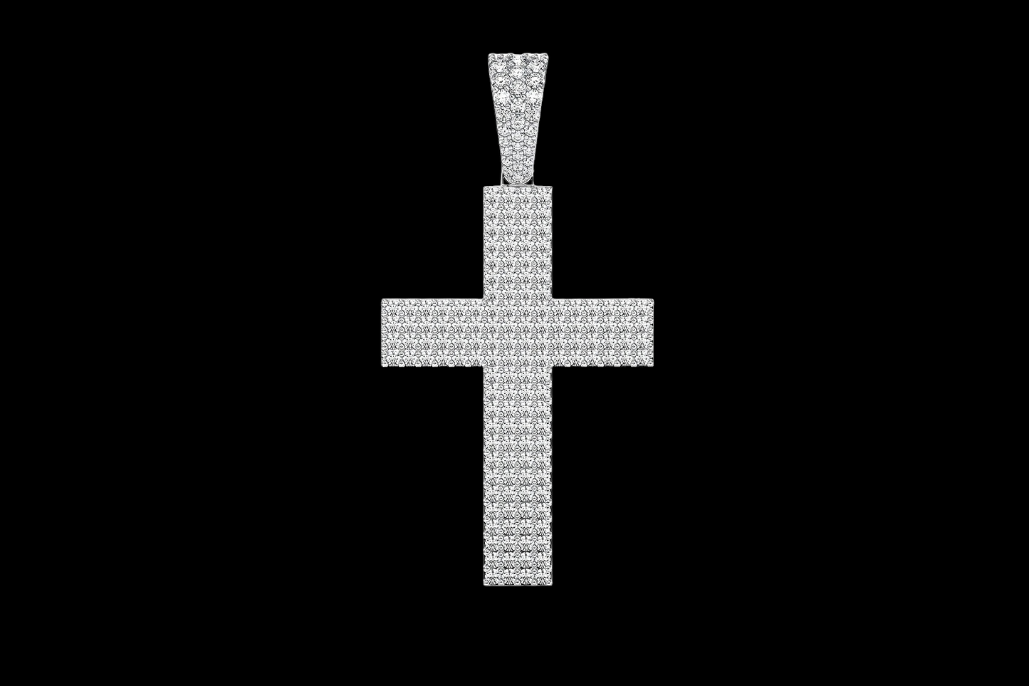 Four Row Diamond Pavé Cross Pendant - Solid 14K Gold