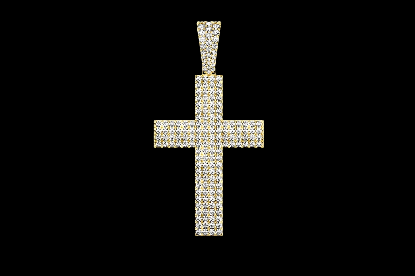 Four Row Diamond Pavé Cross Pendant - Solid 14K Gold