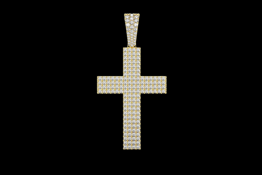 Four Row Diamond Pavé Cross Pendant - Solid 14K Gold