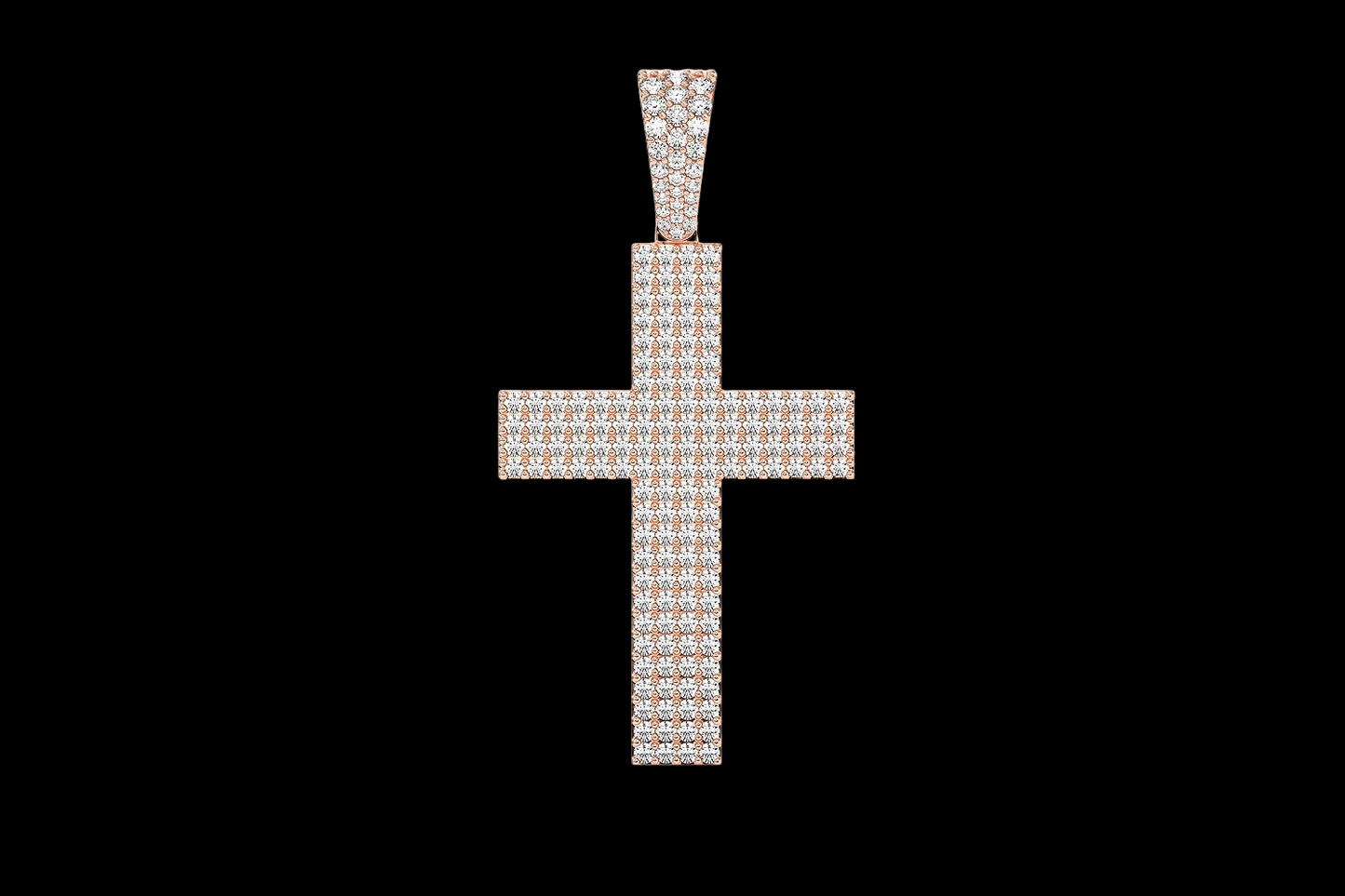 Four Row Diamond Pavé Cross Pendant - Solid 14K Gold
