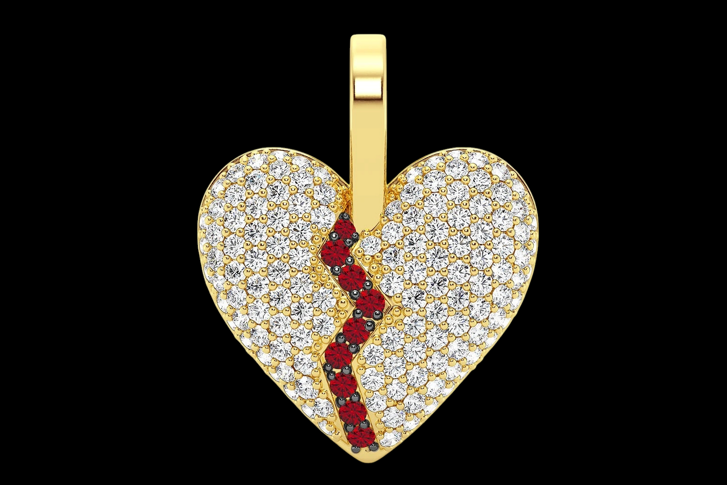 Broken Heart Pavé Diamond & Ruby Pendant - Solid 14K Gold