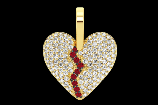 Broken Heart Pavé Diamond & Ruby Pendant - Solid 14K Gold