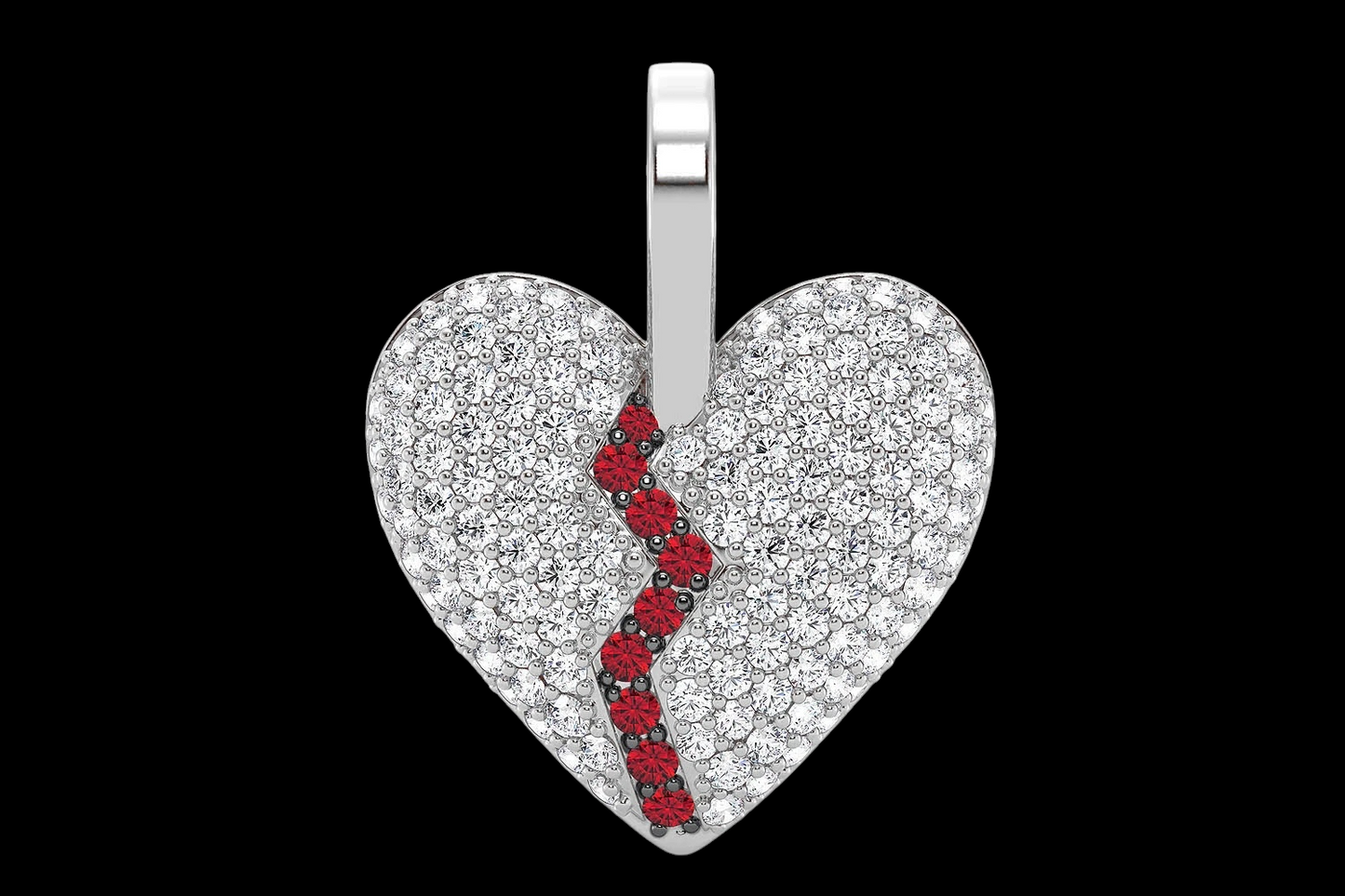 Broken Heart Pavé Diamond & Ruby Pendant - Solid 14K Gold