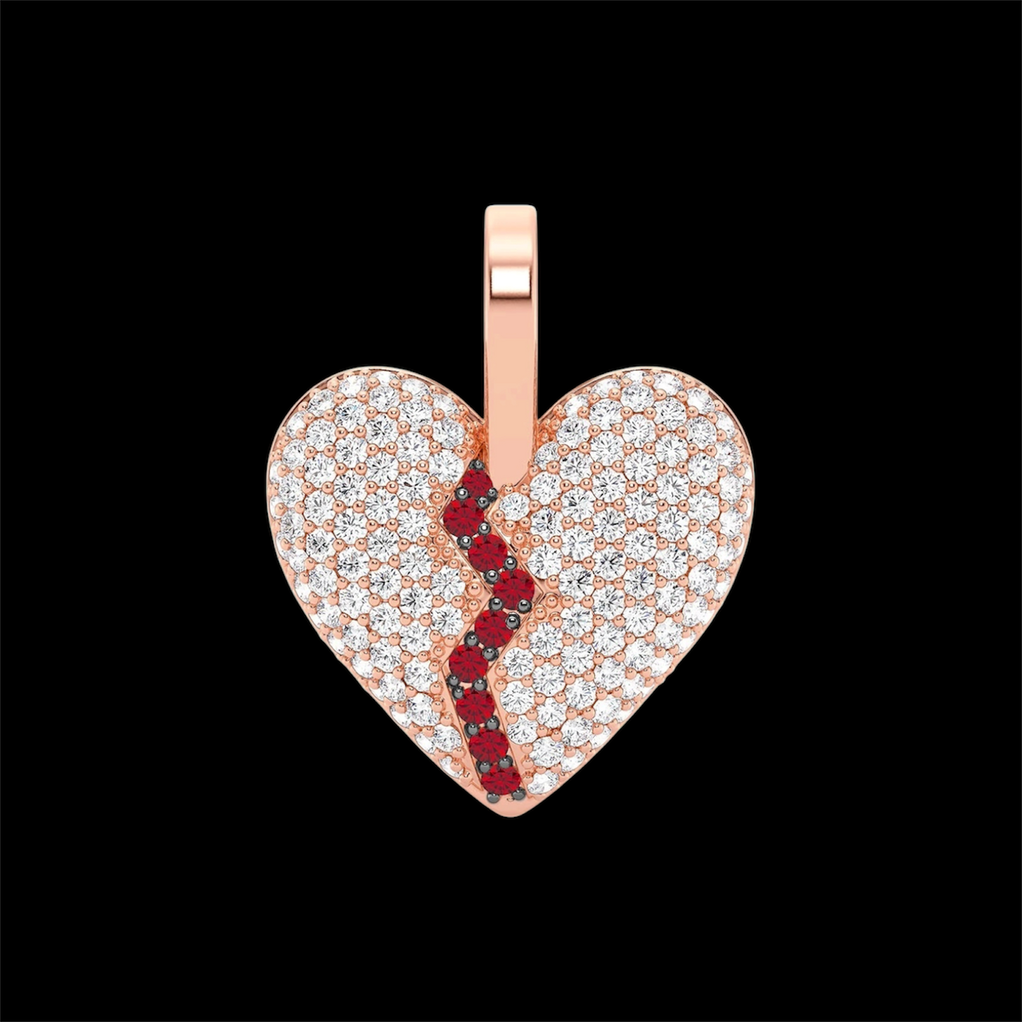 Broken Heart Pavé Diamond & Ruby Pendant - Solid 14K Gold