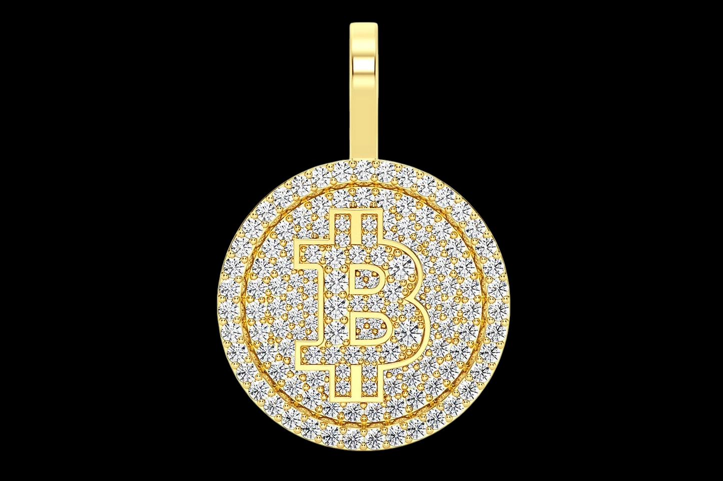 Bitcoin Diamond Disc Pendant - Solid 14K Gold