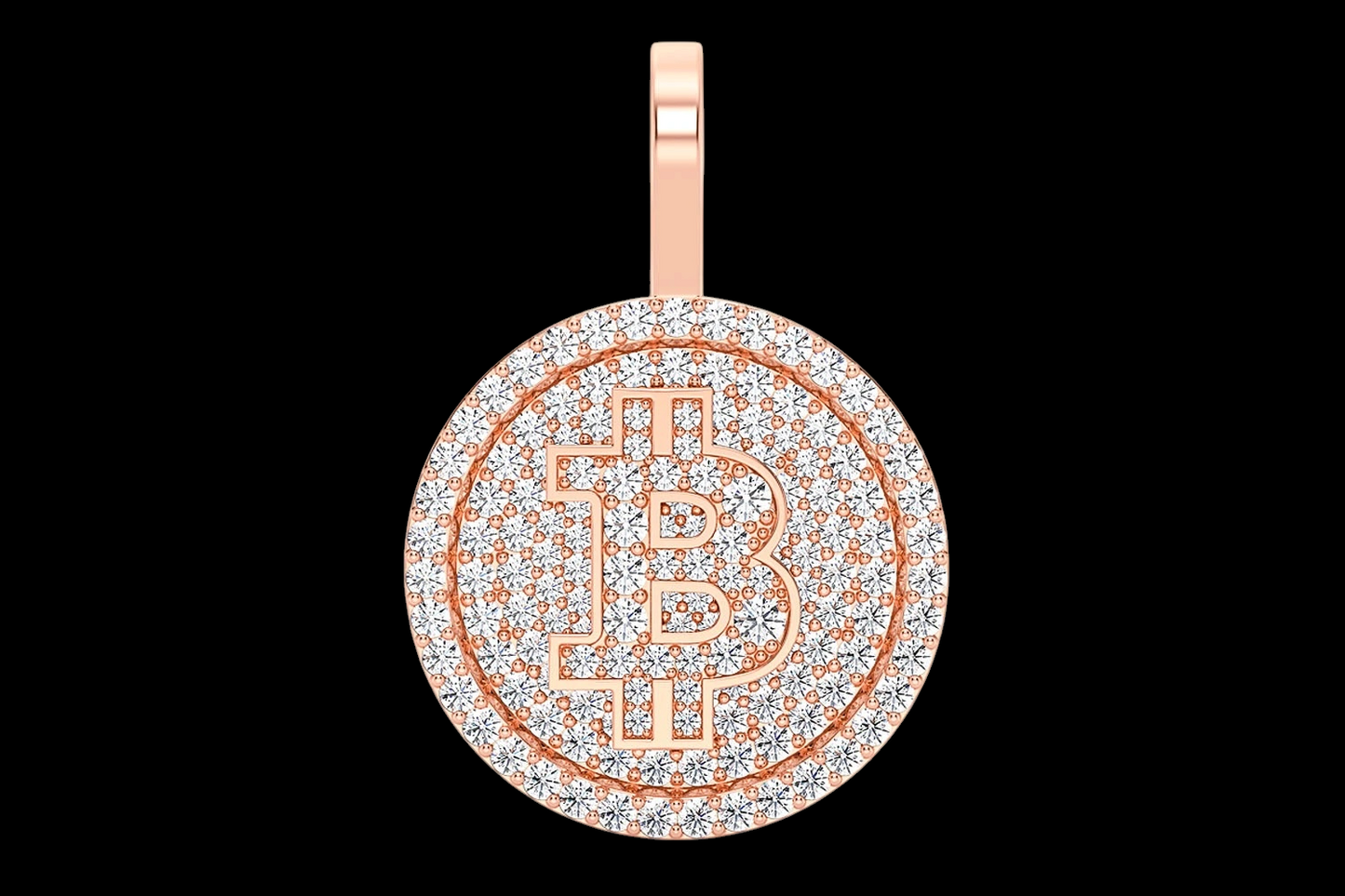 Bitcoin Diamond Disc Pendant - Solid 14K Gold