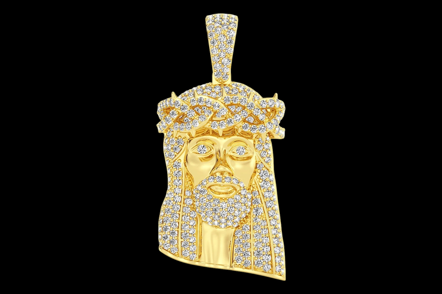 Jesus Head Diamond Pendant - Solid 14K Gold