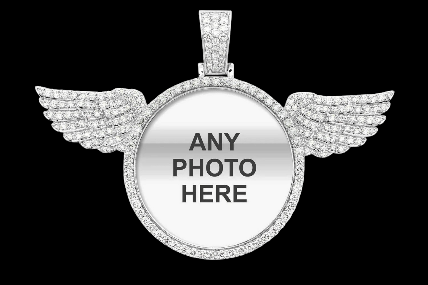 Custom Photo Pendant with Diamond Wings - Solid 14K Gold