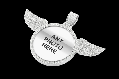 Custom Photo Pendant with Diamond Wings - Solid 14K Gold