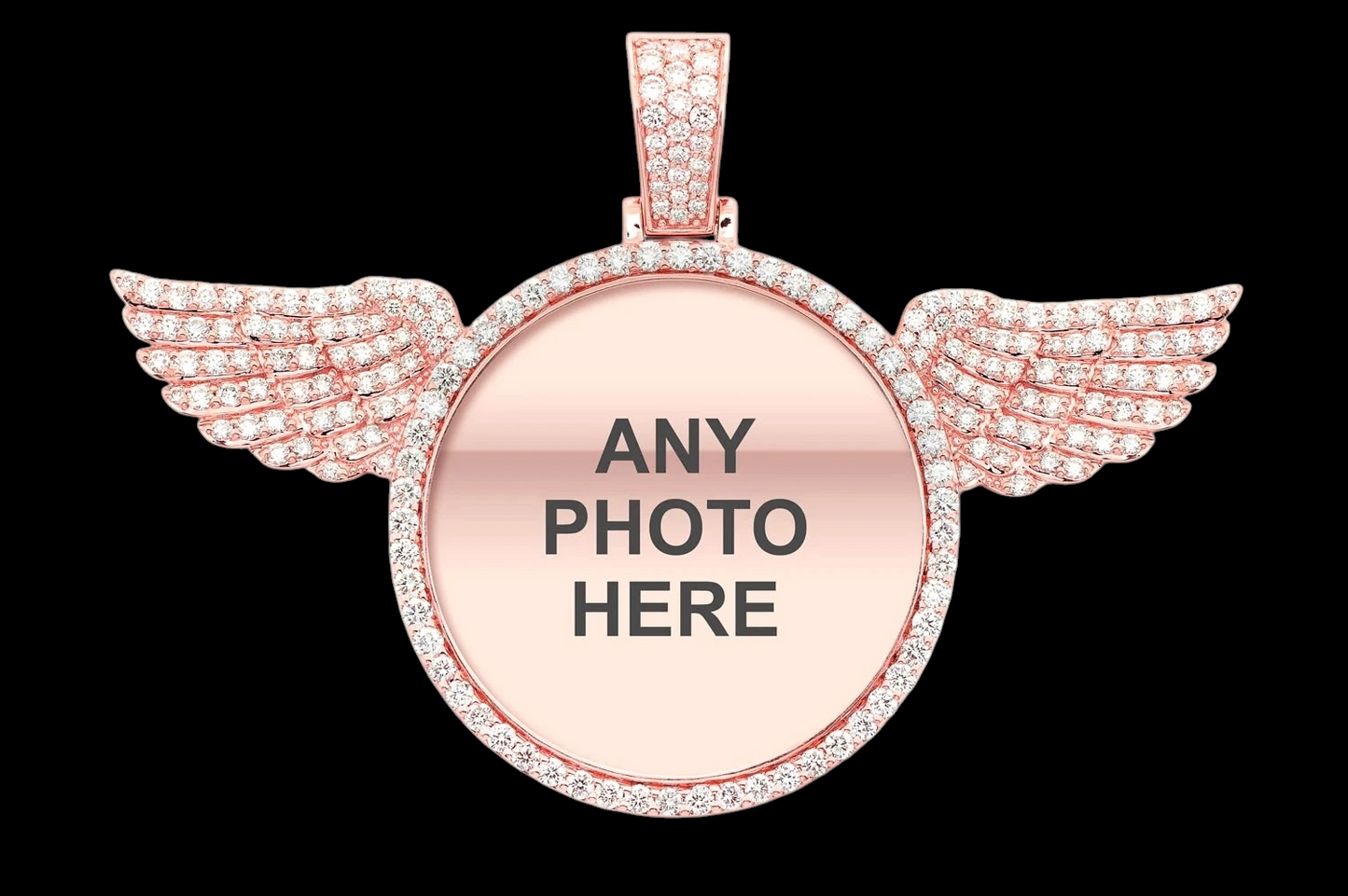 Custom Photo Pendant with Diamond Wings - Solid 14K Gold